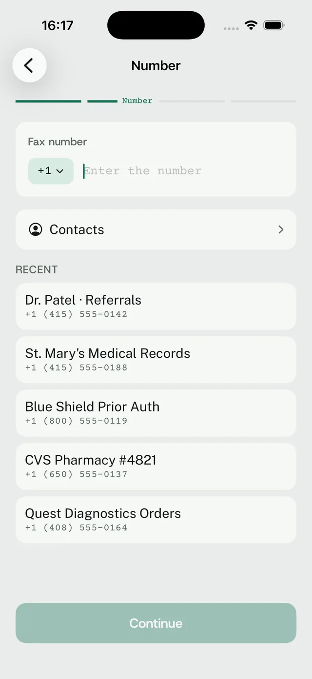 Faxvio number screen quoting a fax to a toll-free 888 number: each page sent uses 2, so 3 pages use 6 from the balance